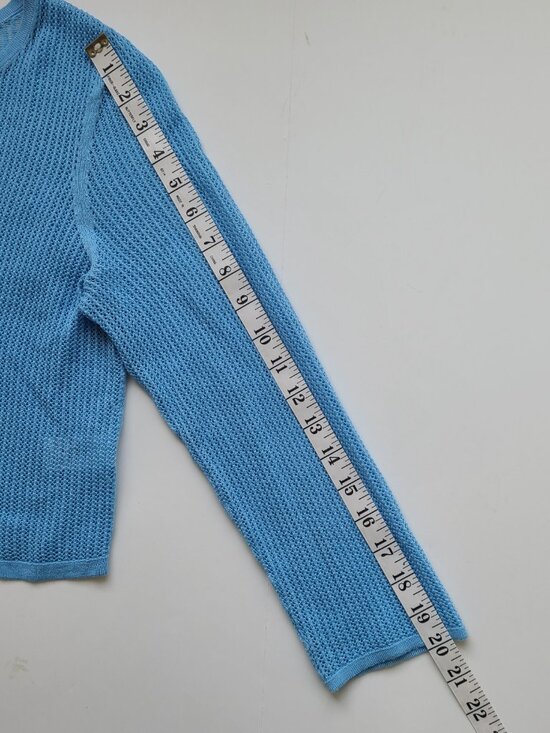 Talbots 1 Button Open Knit Cardigan S Lt Blue Cropped Mesh Pastel Y2K Soft Girl - Picture 8 of 9